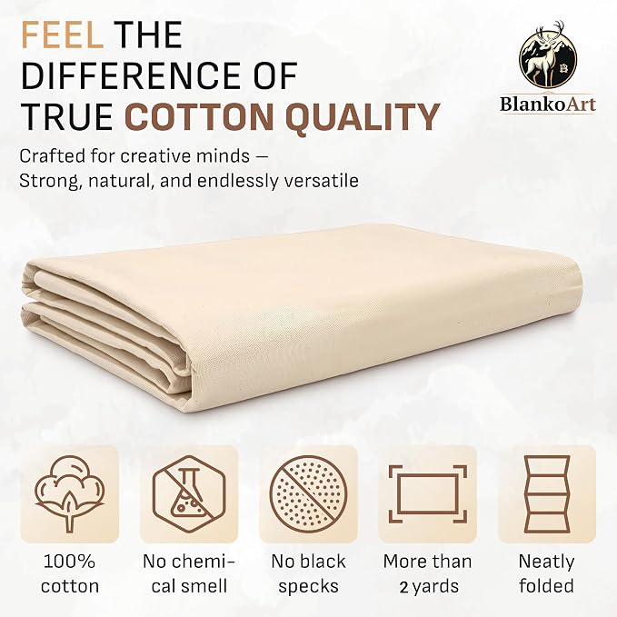 100% Cotton Canvas Fabric by the Yard, 63" x 2 Yards, 7 oz | Duck canvas fabric for painting, sewing, tote bags & DIY • One solid continuous piece • Extra length included - Image 2