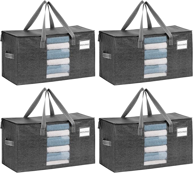 VENO Moving Bags, Wide Open Top, Clear Window, Gray, 4 Pack | Moving boxes Alternative, Heavy Duty, Storage Bags, Clothes and Comforter Storage, Packing Supplies, College Dorm Essentials by Veno