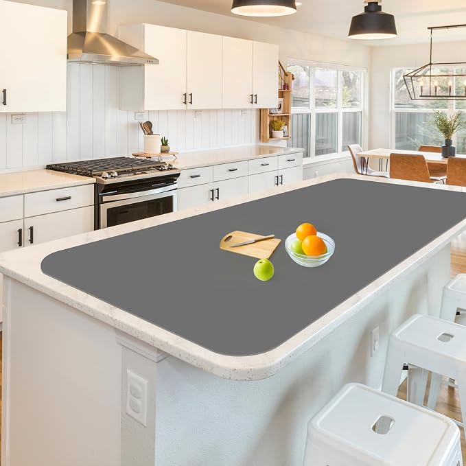 Silicone Mats for Kitchen Counter, Treerit 47.24"x 23.62" Extra Large Silicone Mat, Non-slip Heat Resistant Kitchen Counter Mat, Quartz Countertop Protector, Shipped Rolled Up, No Creases, Gray by Treerit