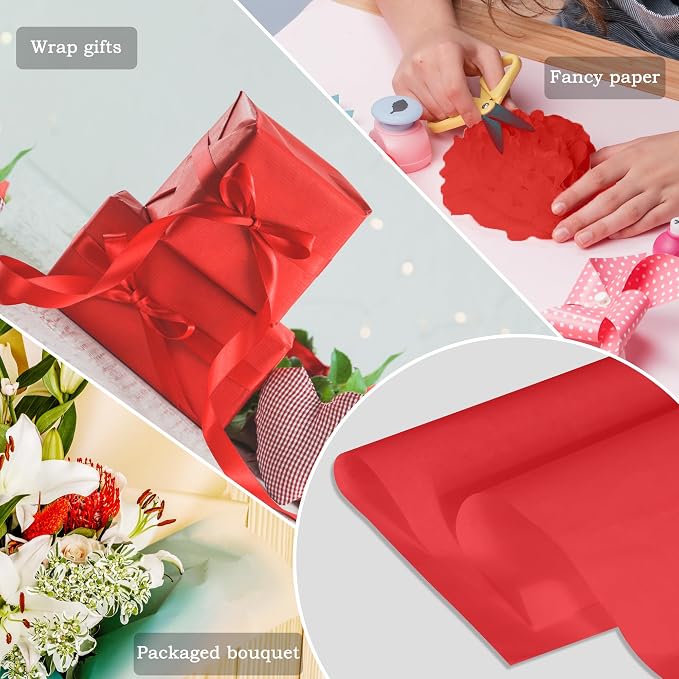 Red Tissue Paper for Gift Bags - 500 Sheets 20 X 30 Inch Wrapping Tissue Paper Bulk Red Packaging Tissues for Gift Wrap Art Crafts DIY Filler Flower Valentines Christmas Birthday Wedding - Image 2