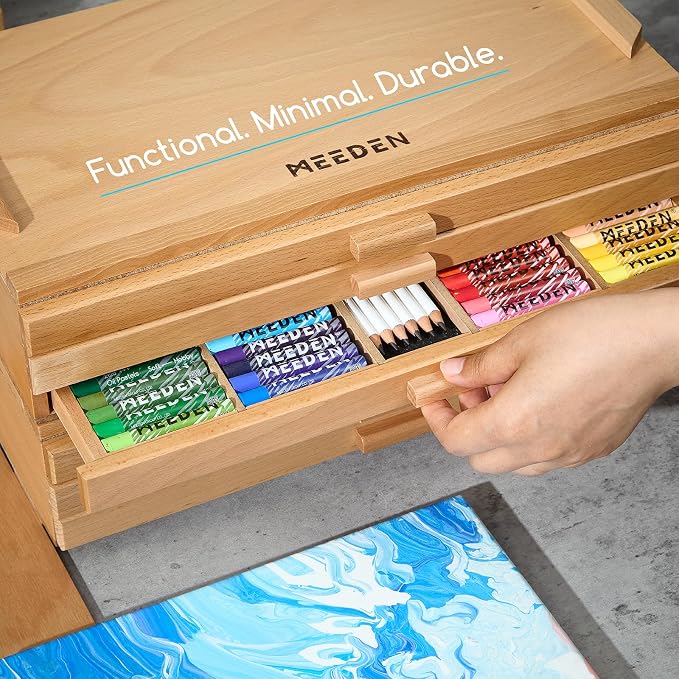 MEEDEN Artist Storage Supply Box: 3-Tier Solid Beech Wood for Artist Supplies with Removable Dividers - Tool Storage Organizer Case for Brushes, Pastels, Pencils, Erasers - Image 7