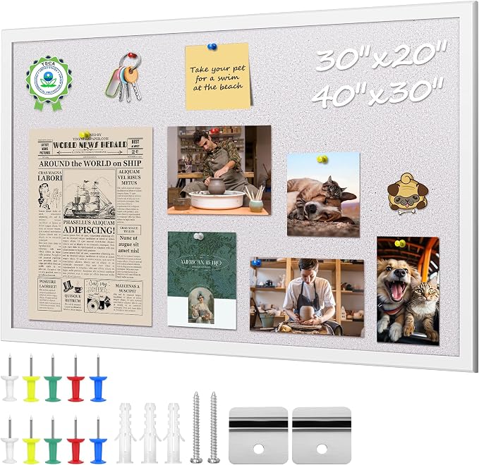 ORIENTOOLS 30x40 White Cork Board, Wooden Frame, Hanging Pin for Office | 30x40 inch white cork board, wooden frame, cork surface resists pinholes, easy wall hanging, office school home by ORIENTOOLS