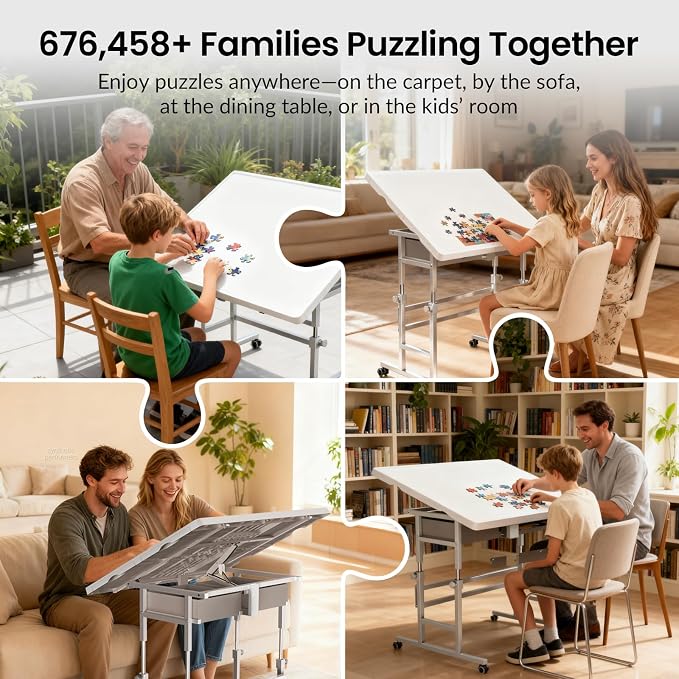 1500 Piece Light-Weight Adjustable Tilting Plastic Jigsaw Puzzle Table for Adults, 25.59"x34.25"Puzzle Board with 4 Drawers&Protective Cover, 45-Degree Any-Angle Tilt,Laptop Table for Couch - Image 9