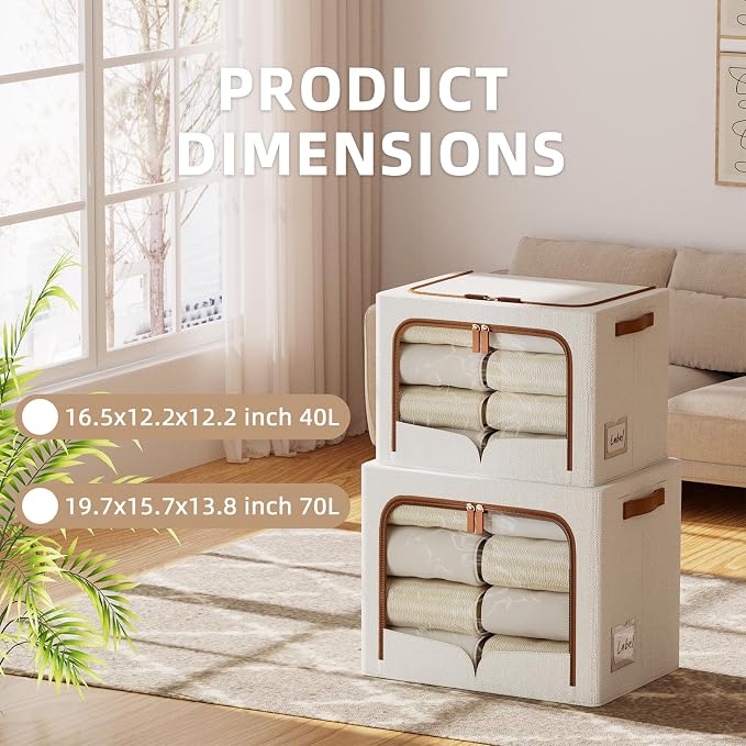 FHSQX 6 Pack Clothes Storage Bins - Foldable Storage Bins for Clothes Fabric Storage Box with Metal Frame (Cream White, 16.5x12.2x12.2 inch) - Image 2