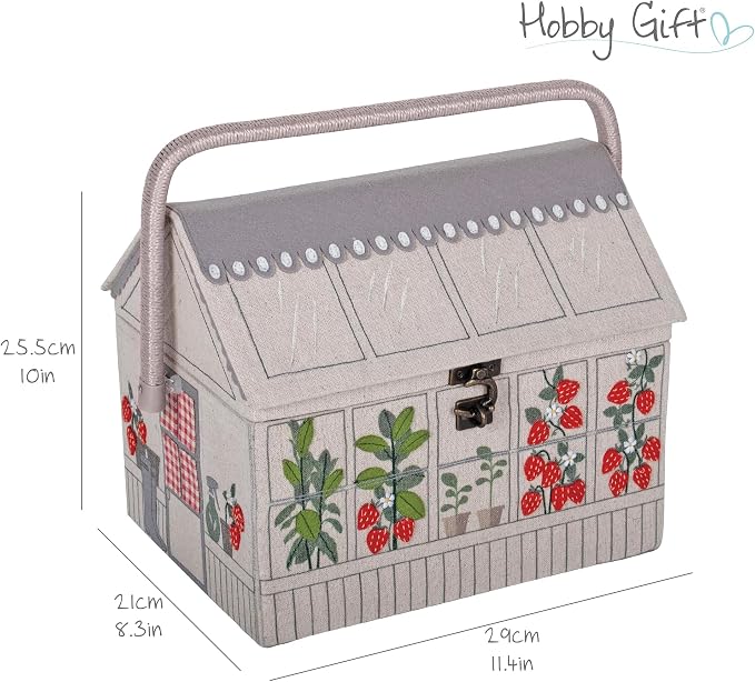 Hobby Gift Strawberry Greenhouse Sewing Box | Craft Storage Basket, Handle, Internal Accessories Tray, For Sewing Knitting and Hobby Supplies - Image 8