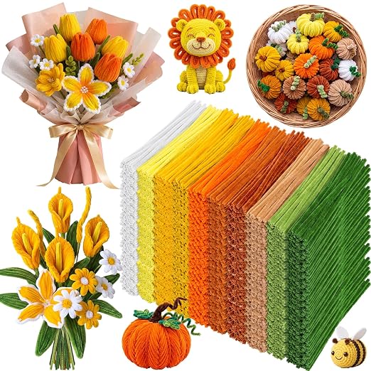 Libima 3800 Pcs Pipe Cleaners Bulk 10 Colors 12" Fall Pipe Cleaners Craft Set Chenille Stems Flower Kit 6mm Colorful Thanksgiving Day Autumn Gift Fuzzy Sticks Party Supply for DIY Art (Natural) by Libima