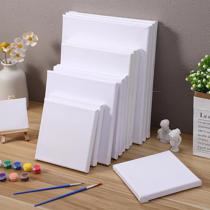 VILLCASE Stretched Oil Painting Canvas, Multi Pack 6x6, 8x8, 8x10,10x12 Inch, Pack of 12, Cotton Canvas Boards for Painting Supplies, Acrylic, Oil, Watercolor, Tempera - Image 2