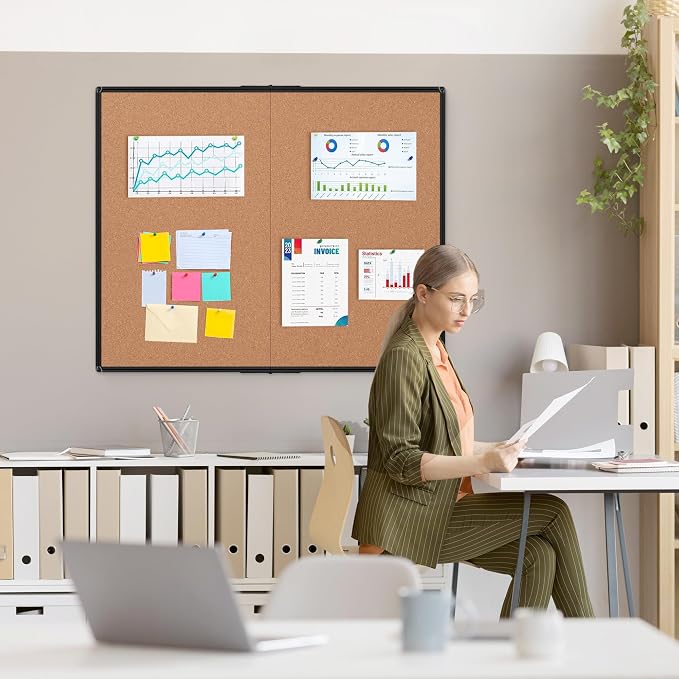 Extra Large Cork Bulletin Board 48" X 48", Foldable Notice Pin Board for Wall, Black Aluminum Framed 4'x4' Corkboard, Wall Mounted Noticeboard with 36 Push Pins for School, Home & Office - Image 8