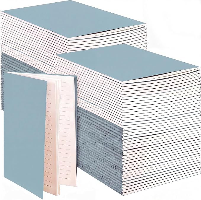 100 Pcs A5 Journals Notebooks Bulk,Lake Blue,Lined | Kraft Softcover Small Notebooks 5.5 Inch x 8.3 Inch Notepads with 60 Page 30 Sheet for Writing Sketch Travel Office Supplies by Mimorou