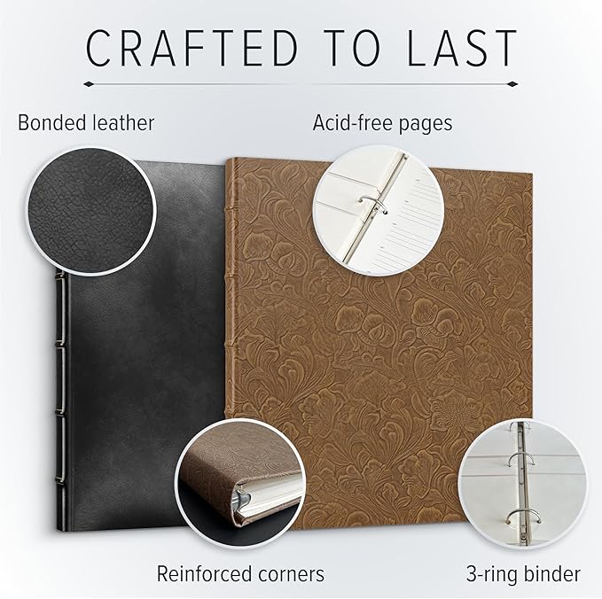 Gallery Leather Photo Album 4x6 Pictures with Slip-In Pockets & Writing | Space – Holds up to 120 Photos, Ring Bound, Made in USA – Acadia Plum - 11.75" x 10.5" - Image 4