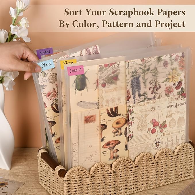 42 Pack 12x12 Scrapbook Paper Storage Organizer with 120 Label Stickers, Clear PVC Acid-Free Sleeves with Sealing Design for Cardstock, Vinyl, Photos - Craft Room, Office & School - Image 6