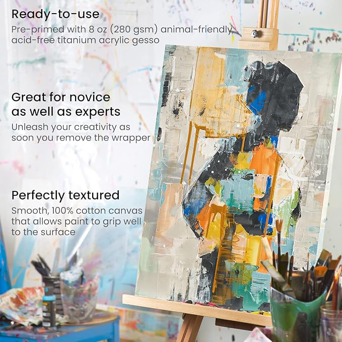 ARTEZA Stretched Canvas, 30 x 40 Inches, Pack of 2, Blank White Large Canvas for Painting for Acrylic, Oil and Gouache Paints - Image 3