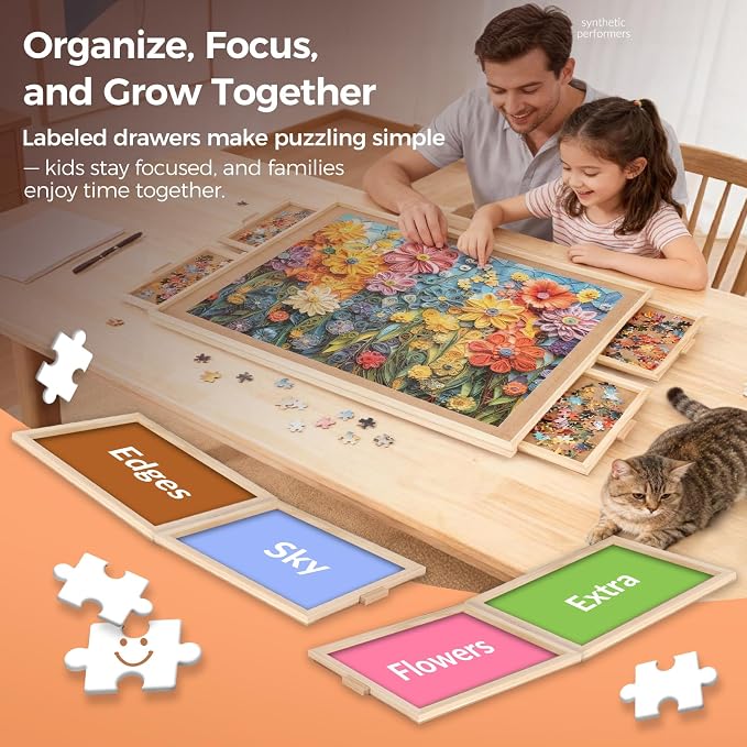ALL4JIG 1000 Piece Rotating Puzzle Board with 4 Drawers 20.94"x28.74"Portable Wooden Jigsaw Puzzle Table for Adults,Lazy Susan Spinning Puzzle Boards Birthday Gift for mom,Surface for Lego Building - Image 3