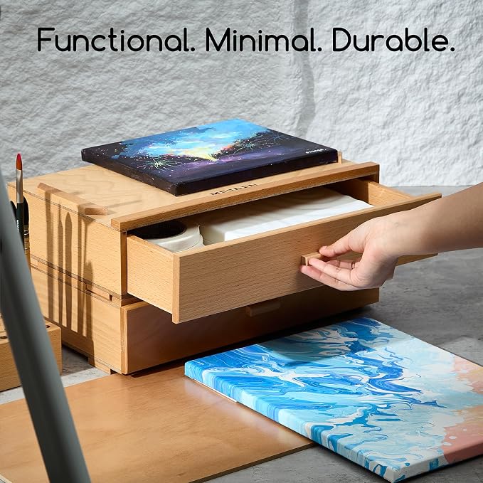 MEEDEN Artist Supply Organizer Box: 1-Tier Solid Beech Wood Art Box for Artist Supplies with Removable Dividers - Tool Storage Painting Supply Drawer Box - Image 7