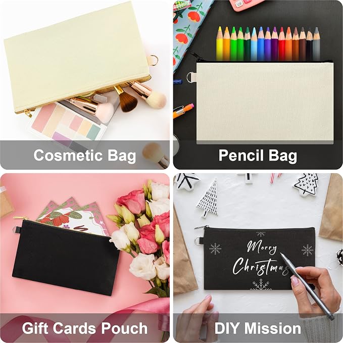 Muka 60 Pack Canvas Zipper Pouch Cosmetic Natural Makeup Bag Travel Toiletry - Gold Zipper - Image 6