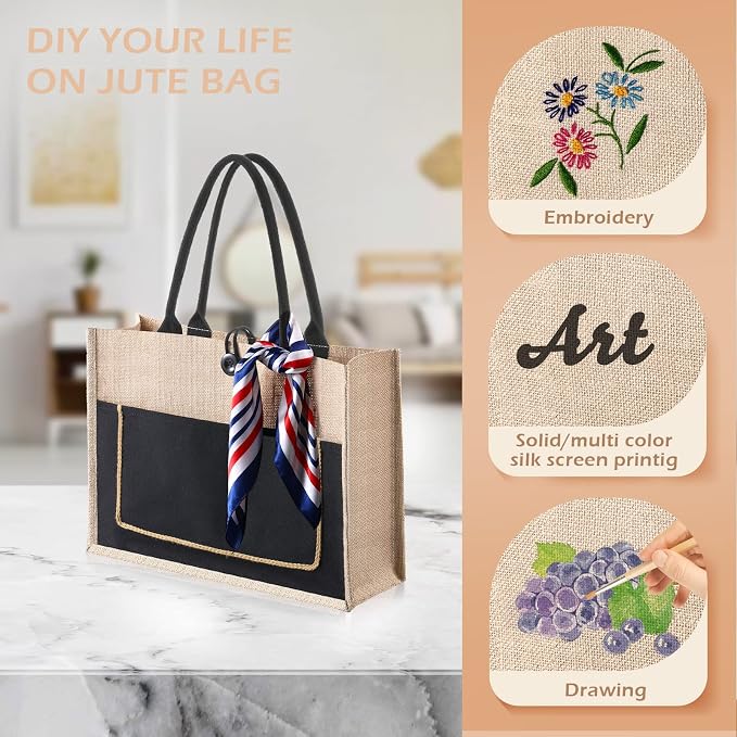 Reginary 8 Pack Burlap Jute Tote Bags 16.5x12.6x5.5 in Reusable Bags | Shopping Tote Bags with Handles for Wedding Gifts DIY Crafts Teacher Bags Grocery Beach Travel - Image 6