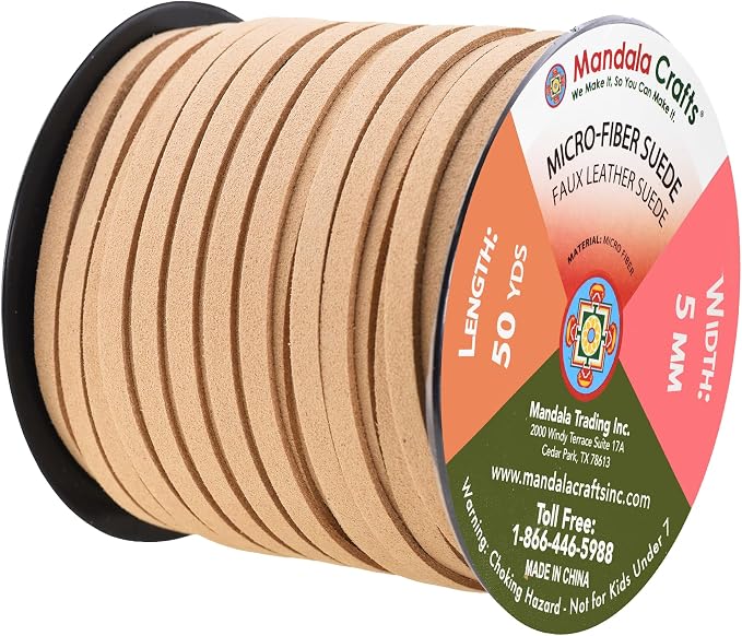 Mandala Crafts 5mm Beige Faux Suede Vegan Leather, Jewelry Making | 50 Yards Durable Flat Leather Strings, Laces & Strips for Bracelets, Necklaces, Braiding, Dream Catchers Supplies & Chokers - Image 2