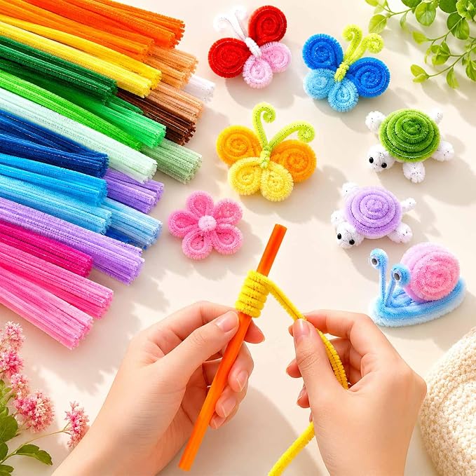 Peryiter 3600 Pcs 12 Inch Craft Pipe Cleaners Fluffy Chenille Stems Bulk with 50 Flower Stems 4 Tape and 350 Stamens for DIY Art Projects Creative Gift Wrapping Party Decorations (Macaron Color) - Image 4