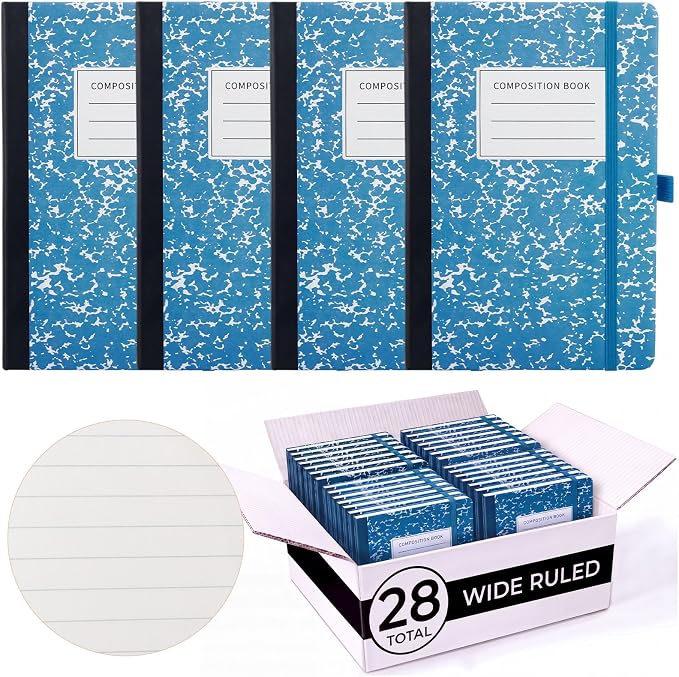 Laumoi 28 Pack A5 PU Leather Lined Notebook Journal, Sky Blue,Marble | PU Leather Journals, Wide Ruled 5.5x8.2 Inch, For School Business Work Writing, Bulk Ideal for Classroom Office Supplies by Unknown