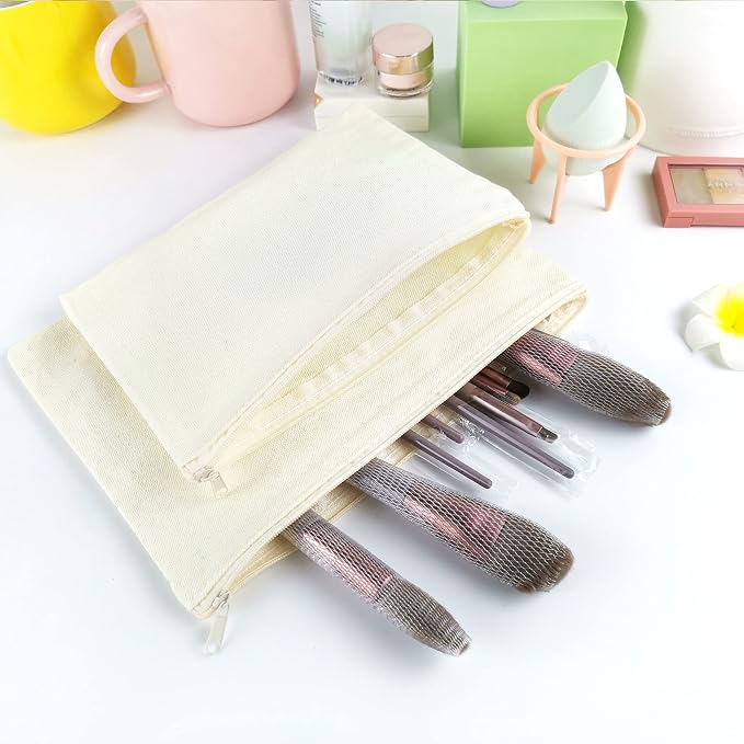 Koolmox Bulk Cosmetic Bags, 30pcs Multipurpose Makeup Bag with Zipper, Canvas Pencil Pouches, Bulk Plain Beige Canvas Bag for Travel Storage Toiletry Organize Pouch Women DIY Craft Pouch Gift Bags - Image 3