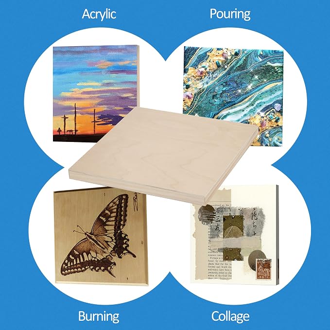 4 Pack 10x10’’ Unfinished Birch Wood Panels Kit for Painting | Studio 3/4’’ Deep Wooden Canvas, Cradle Boards for Acrylic Pouring, Art, Crafts, Epoxy Resin, Laser Engraving Cutting - Image 2