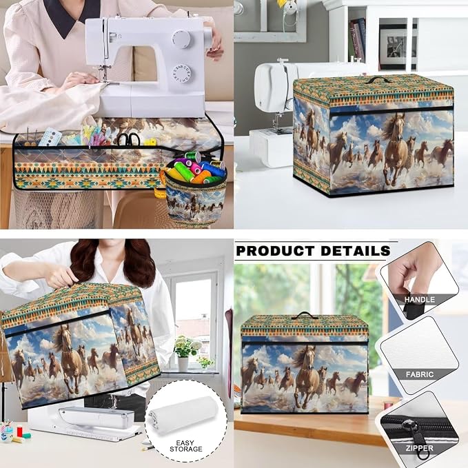 Aztec Horse Sewing Machine Cover & Mat with Storage, Reduces Vibration, Non-Slip, Machine Washable, Dust Resistant - Image 3