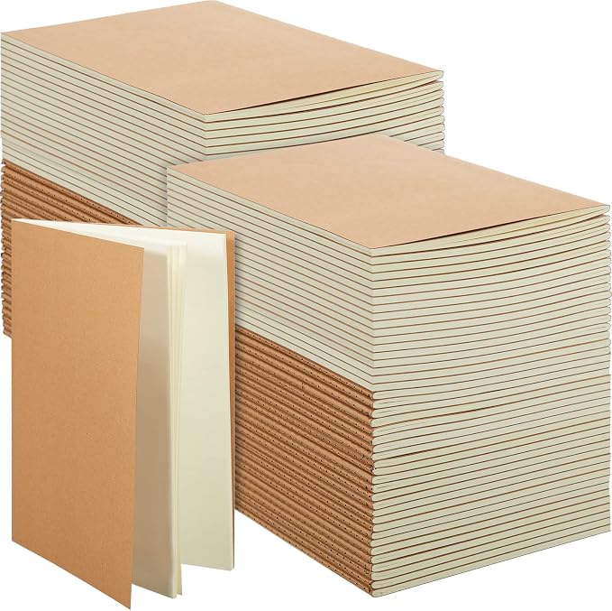 100 Pcs A5 Journals Notebooks Bulk,Brown,Unlined | Kraft Softcover Small Notebooks 5.5 Inch x 8.3 Inch Notepads with 60 Page 30 Sheet for Writing Sketch Travel Office Supplies by Mimorou