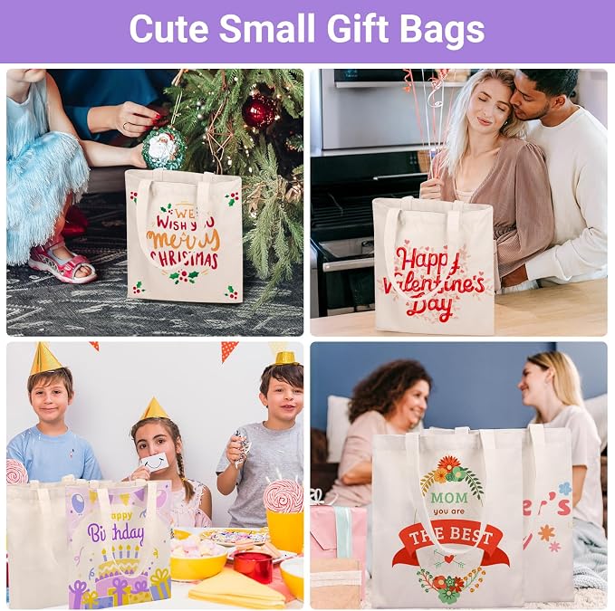 Segarty Small Blank Tote Bags, 12 Pack 11.8x13.78 Canvas Tote Bag for Women, Reusable Plaid Tote Bag Bulk with Natural Cotton for DIY, Birthday Parties, Bridal Gifts, Goodie, Christmas Celebrations - Image 7