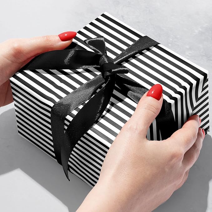 Jillson Roberts Gift Wrapping Paper, Black White Stripe (8 Rolls 5ft x 30in) - Image 2
