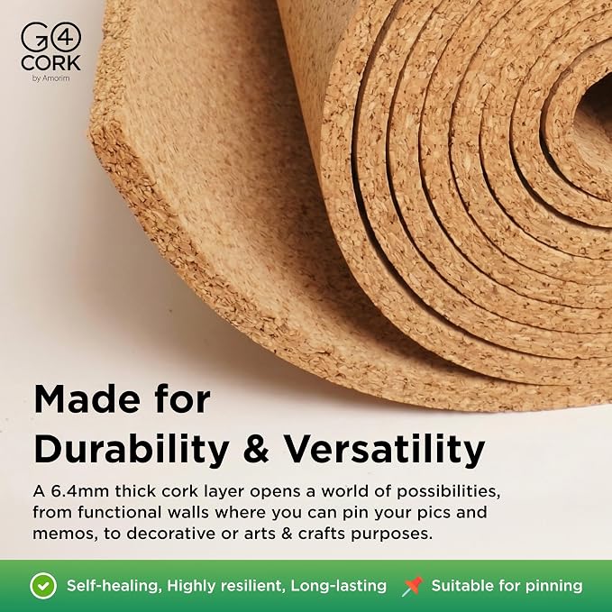 Go4Cork Cork Roll - 48 x 60 x 1/4 inch | Premium Eco Cork | Multipurpose for Crafts & Home, Classroom & Office Organization Decor | Non-Slip & Easy to Use | Heat Insulation & Soundproofing Material - Image 5