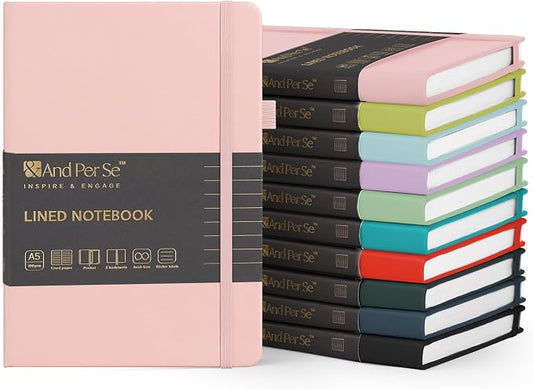 &And Per Se 10-Pack Lined Notebooks, A5 Hardcover, 160 Pages 100gsm Thick Paper, Office Supply Bulk Order, Corporate New Hire Kits, Breakroom Essentials – College Ruled, 10 Units (Pastel Colors) by AndPerSe
