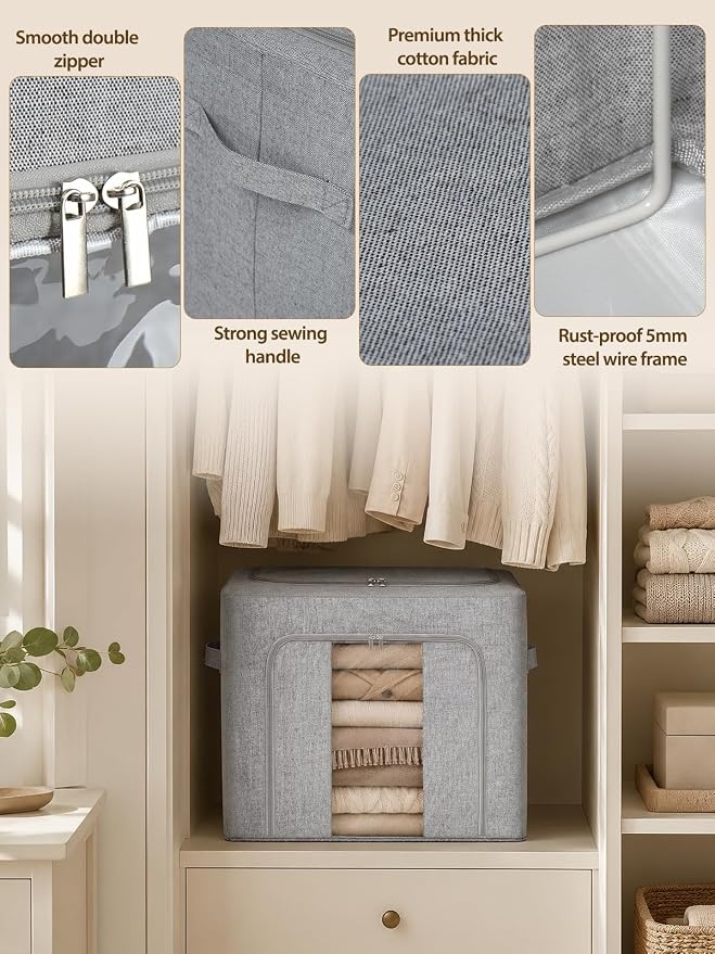punemi 50L Cashmere Sweater Storage Bag with Cedar Balls, 1 Pack, Grey | Sturdy Steel Frame, Clear Window, for Cashmere, Wool Sweaters & Knitwear, Closet & Bedroom Storage - Image 7