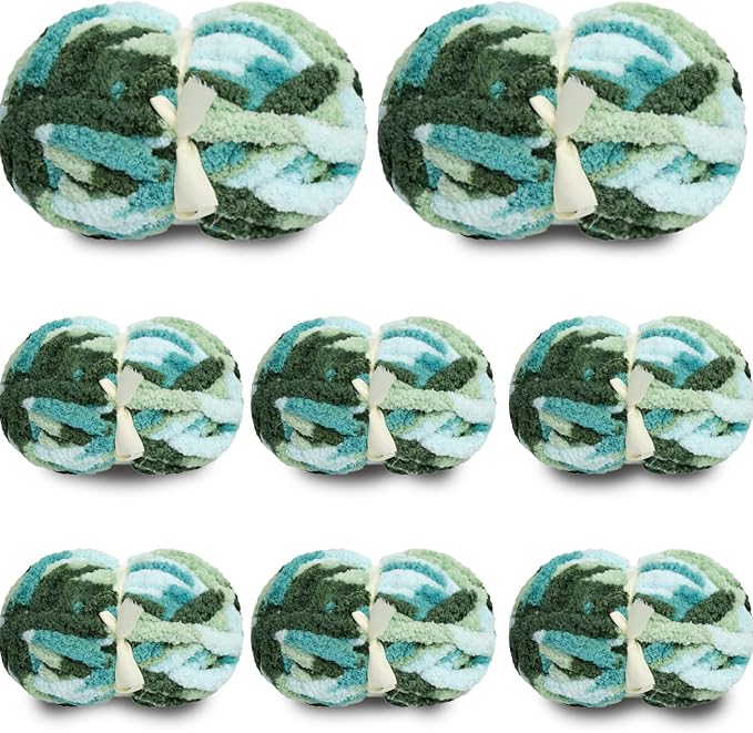 8 Pack Giant Chunky Yarn for Crocheting/Hand Knitting, Blanket Extra Thick Yarn, Mint, Teal, Green Super Bulky Large Soft Fluffy Plush Fuzzy Thick Chenille Yarn-1 Pack of 226g/7.97oz-Green Gradient by JOYMAY
