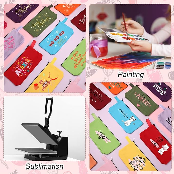 Reginary 60 Pcs Canvas Makeup Bag Bulk,9.8 X 5 X 2 Inch,Multicolor | Portable Cosmetic Pouch with Zipper, Blank Design Pencil Case, Versatile Toiletry Organizer for Women Travel DIY Craft - Image 6