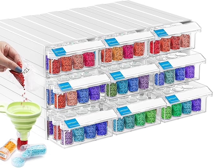 ARTDOT 9-Pack Interlocking Storage Containers for Diamond Art Kits for Adults, 288 Slots Storage Box for Diamond Painting Accessories and Tools by ARTDOT