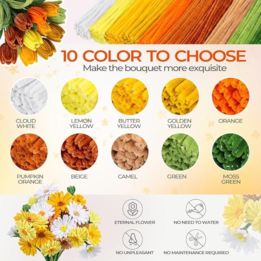 Libima 3800 Pcs Pipe Cleaners Bulk 10 Colors 12" Fall Pipe Cleaners Craft Set Chenille Stems Flower Kit 6mm Colorful Thanksgiving Day Autumn Gift Fuzzy Sticks Party Supply for DIY Art (Natural) - Image 4