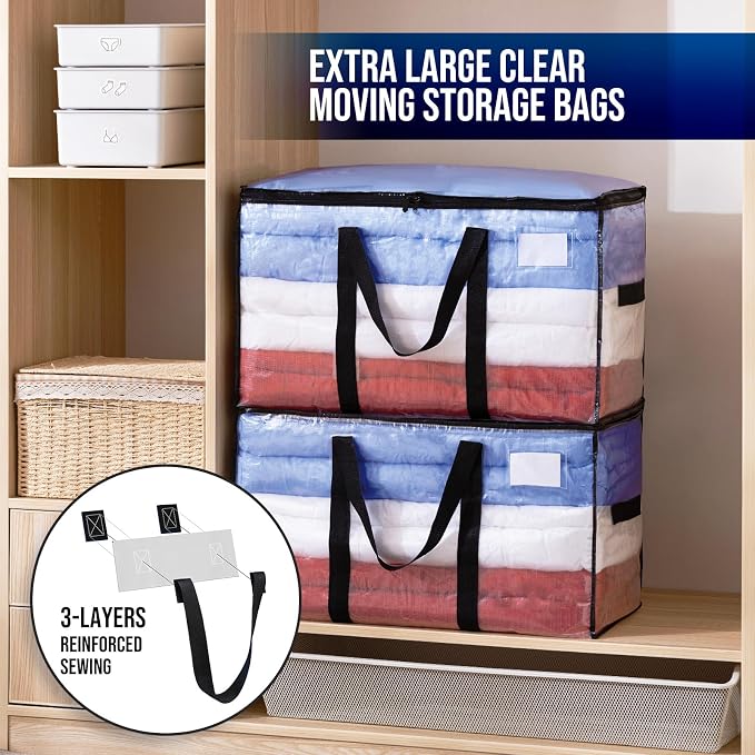 TAILI 4 Pack Clear Extra Large Moving Bags,Storage Bag with Visible Window | 93L Heavy Duty Totes For Storage,Wrap Around Handles,Alternative to Moving Boxes, College Dorm,Perfect for Moving - Image 2
