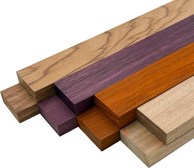 Imported Exotic Hardwood Variety Pack - Red Zebrawood, Purpleheart, Padauk, Okoume - 3/4" x 2" (8 Pcs) (3/4" x 2" x 12") by BarringtonHardwoods