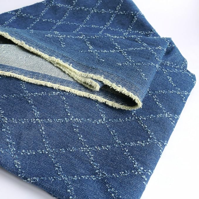 12oz Sky Blue Washed Denim Fabric, Non-Stretch Denim Material, Jacquard Geometric Check Prism Pattern, 420gsm 100% Cotton, 70 Inches Wide, Sewing Fabric for Jeans Jackets Cr (2 Yard pre Cut) - Image 2
