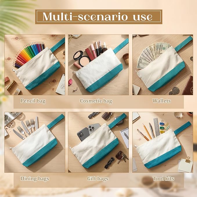Sanwuta 24 Pcs Canvas Tote Bags Bulk with Outer Pocket and Makeup Pouch 18'' Reusable Grocery Bags with Handles for Women Beach DIY (Assorted) - Image 6