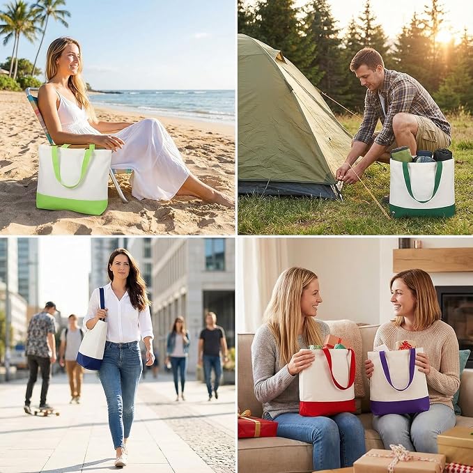 6/12/24/48 Pack Large Canvas Tote Bags Bulk with Handles 18.5 x 15 Inch-Blank Reusable DIY Birthday Party Gift for Women Men - Image 2