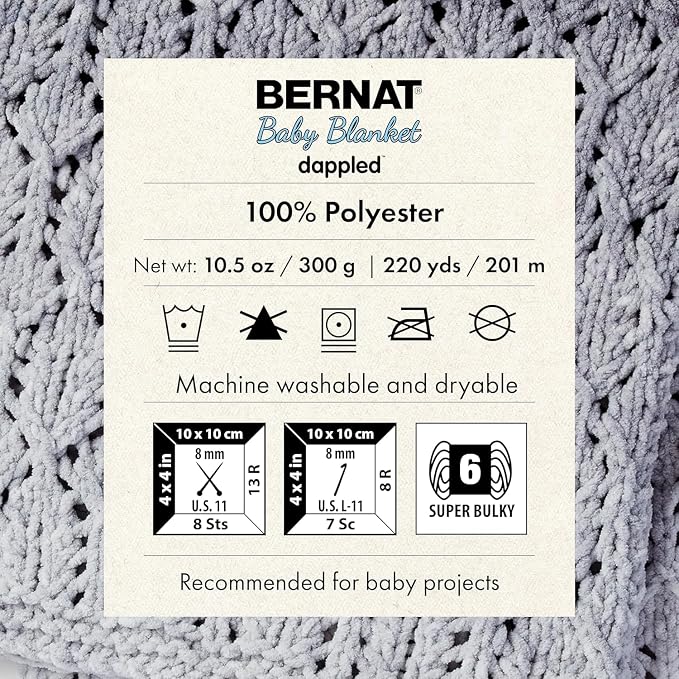 Bernat Baby Blanket Dappled Charcoal Yarn - Ball of 300g/10.5oz - Polyester - 6 Super Bulky - 220 Yards - Knitting/Crochet - Image 7