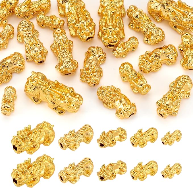 Craftdady 20Pcs 24K Gold Plated Pixiu Spacer Bead 3D Metal Alloy Fengshui Bead 5 Sizes for for Attracting Wealth Good Luck DIY Bracelet Jewelry Craft by Craftdady
