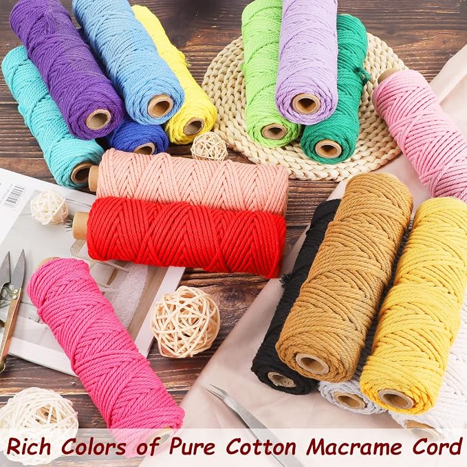 Macrame Cord 3mm x 594 Yards, 18 Rolls Natural Colored Macrame Cotton Cord Rope Kit Color Variety Macrame Jute Twine String 4 Strand Twisted for Wall Hanger Plant Hanging DIY Knitting Macrame Supplies - Image 4