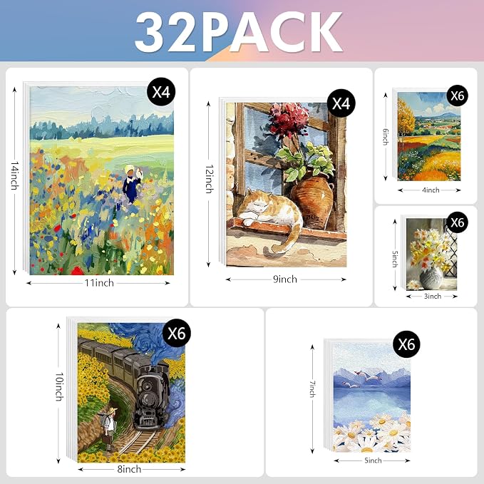 ESRICH Canvas Boards for Painting 32 Pack Art Supplies Paint Canvas 3x5, 4x6, 5x7, 8x10, 9x12, 11x14 Blank Large Canvases for Painting-Cotton Primed Canvas Panels for Acrylic, Oil, Gouache & Tempera. - Image 2