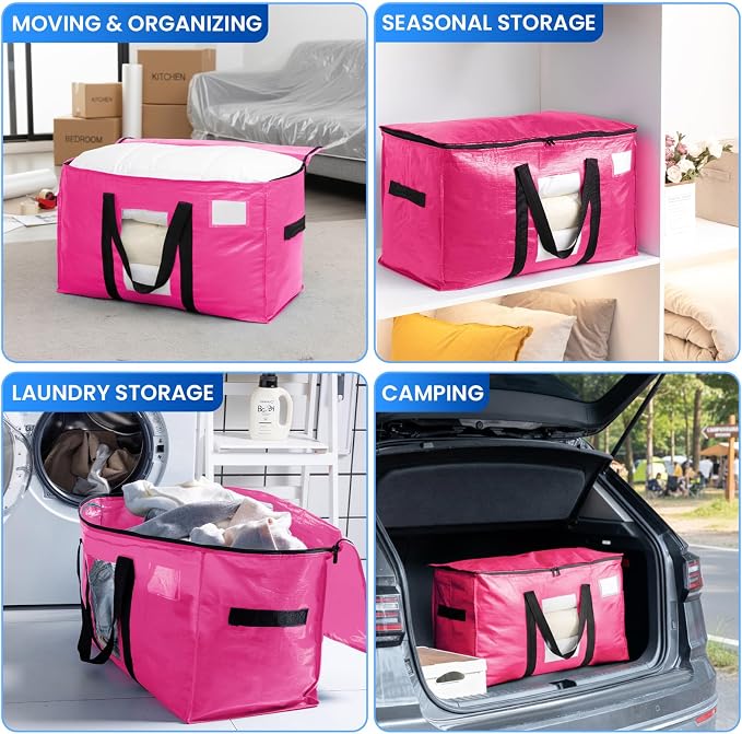TAILI 12 Pack Pink Extra Large Moving Bags,Storage Bags with Visible Window | 93L Heavy Duty Totes For Home Storage,Wrap Around Handles,Alternative to Moving Boxes, College Dorm,Perfect for Moving - Image 8