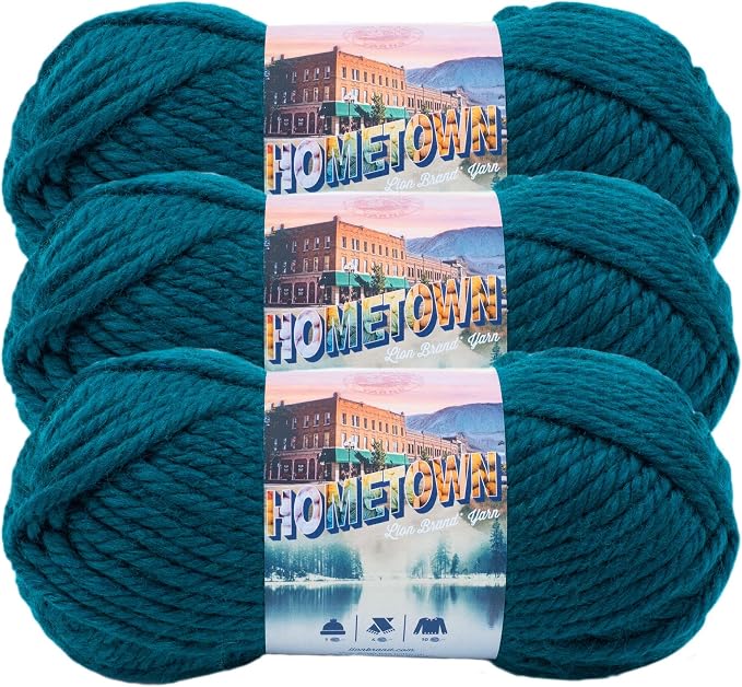 Lion Brand Yarn Hometown Yarn, Super-Bulky Yarn for Knitting, Crocheting, and Crafting, 3 Pack, Montpelier Peacock | Super Bulky Acrylic Fiber for Warm Crochet Blankets, Knit Winter Hats, Chunky Cardigans, Soft Scarves, Weaving by LionBrandYarn
