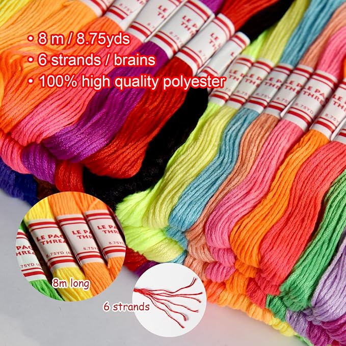 Embroidery Floss Rainbow Color 109 Skeins Per Pack Cross Stitch Threads Friendship Bracelets Floss Crafts Floss with 3 Weaved Plate（105 pcs Embroidery Floss +4 Metallic Embroidery Thread - Image 3