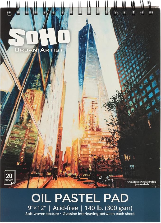 SoHo Urban Artist Fine Textured Professional Pastel Paper Pad - 140 lb. - 9x12" Acid-Free Fine Textured Canvas Paper with Glassine Sheets, 20 Perforated Sheets, Durable Oil Pastel Paper for Artists by SoHo+Urban+Artist