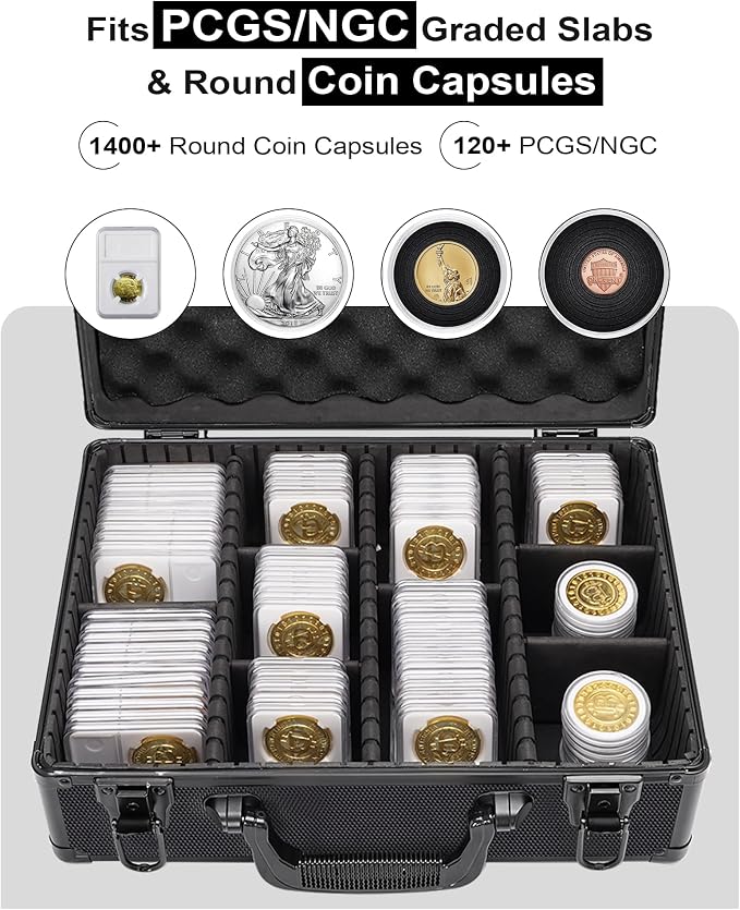LOCKCURX Graded Coin Storage Box for NGC PCGS Slabs, 120 Capacity (Black) | Key Lock Secure Coin Collection Box with 6 Removable Dividers for Customizable Storage, Coin Cases for Collectors - Image 4